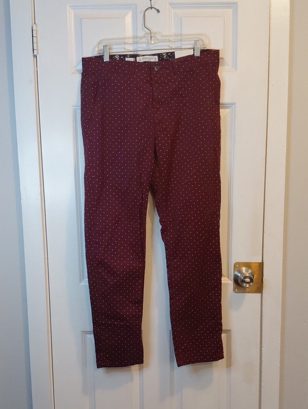 Denim & Flower Men's Burgundy Micro-Dot Chinos